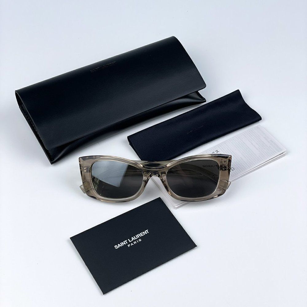 SALE! NEW Saint Laurent SL593 003 Beige Grey Silver Square Unisex Sunglasses - Picture 11 of 11